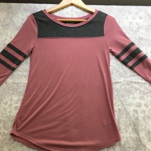 Pink and Grey Knit Varsity Stripe Top